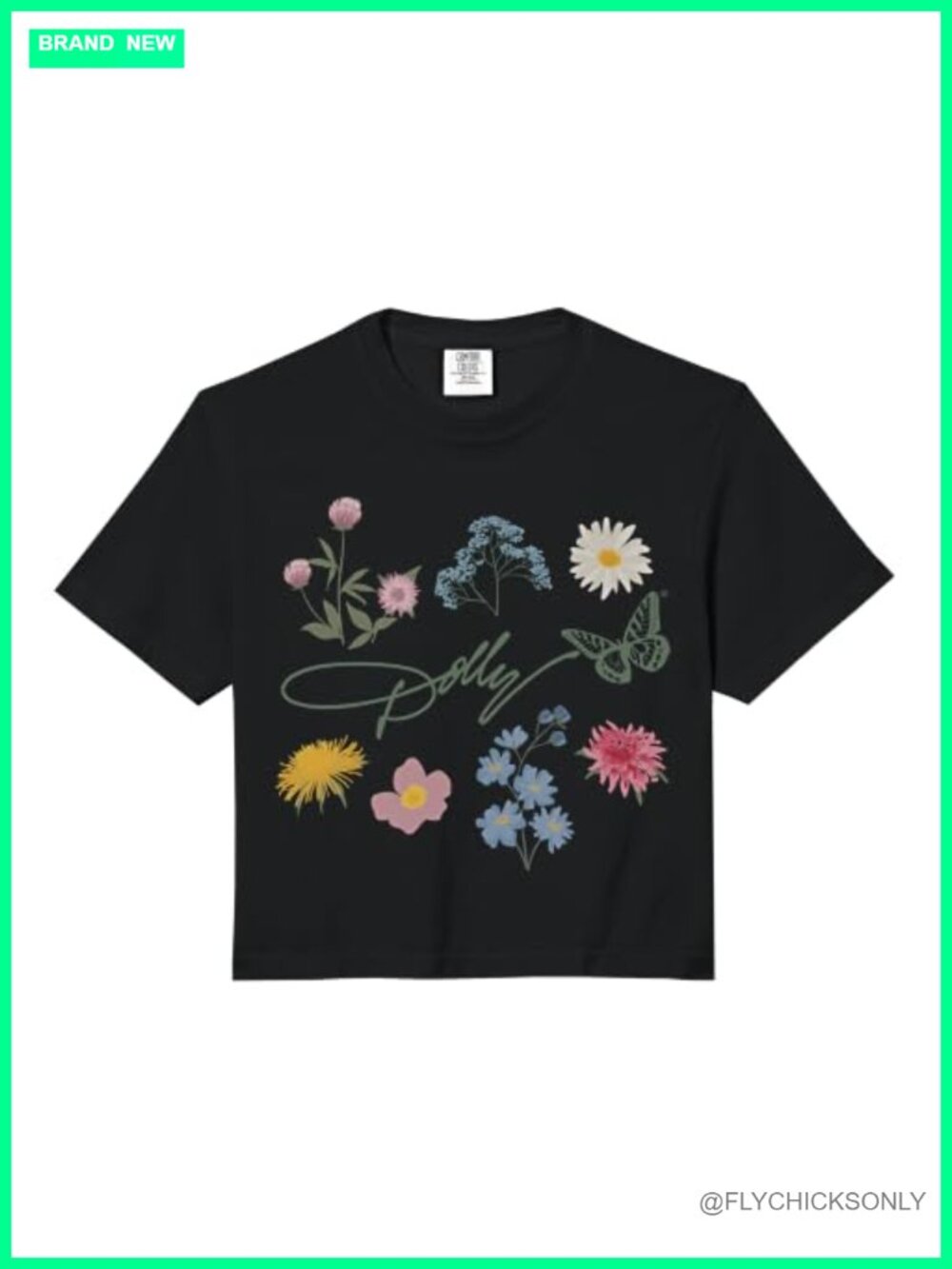 Dolly Parton Butterfly Floral Crop Top Boxy Fit Short Sleeve Tee
